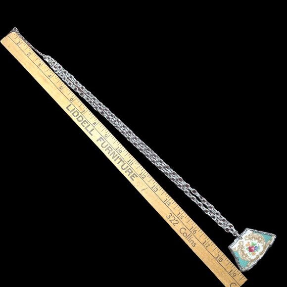 Vintage Floral Broken China Pendant Artisan Handcrafted Cabochon and Necklace - Picture 5 of 13